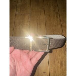 Michael Kors Reversible Belt Brown & White Gold Buckle Size 34 MK Logo Designer